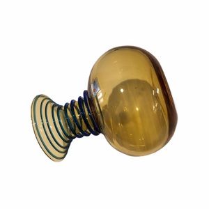 Blenko Amber with applied cobalt art vintage vase.